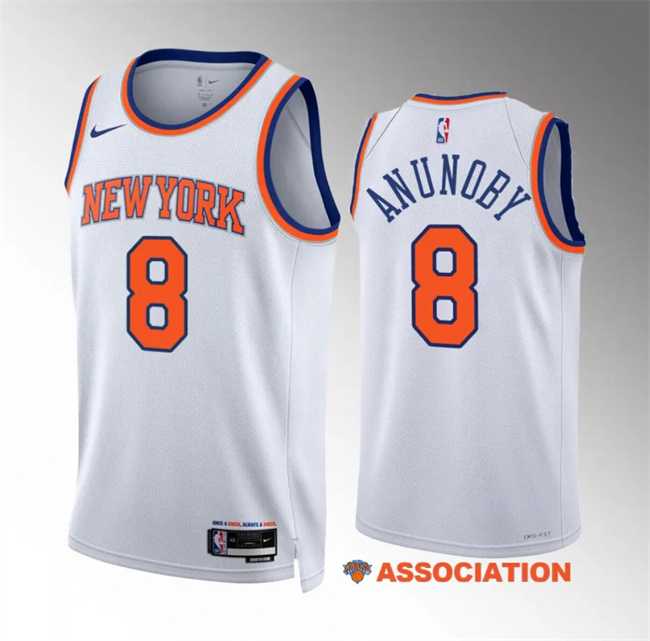 Mens New Yok Knicks #8 OG Anunoby White Association Edition Stitched Basketball Jersey Dzhi